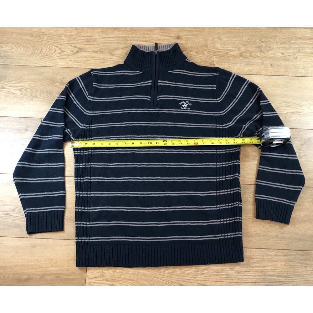 Beverly Hills Polo Club Mens XL Gray Blue Stripe Sweater 1/4 Zip Preppy Resort - Picture 8 of 10